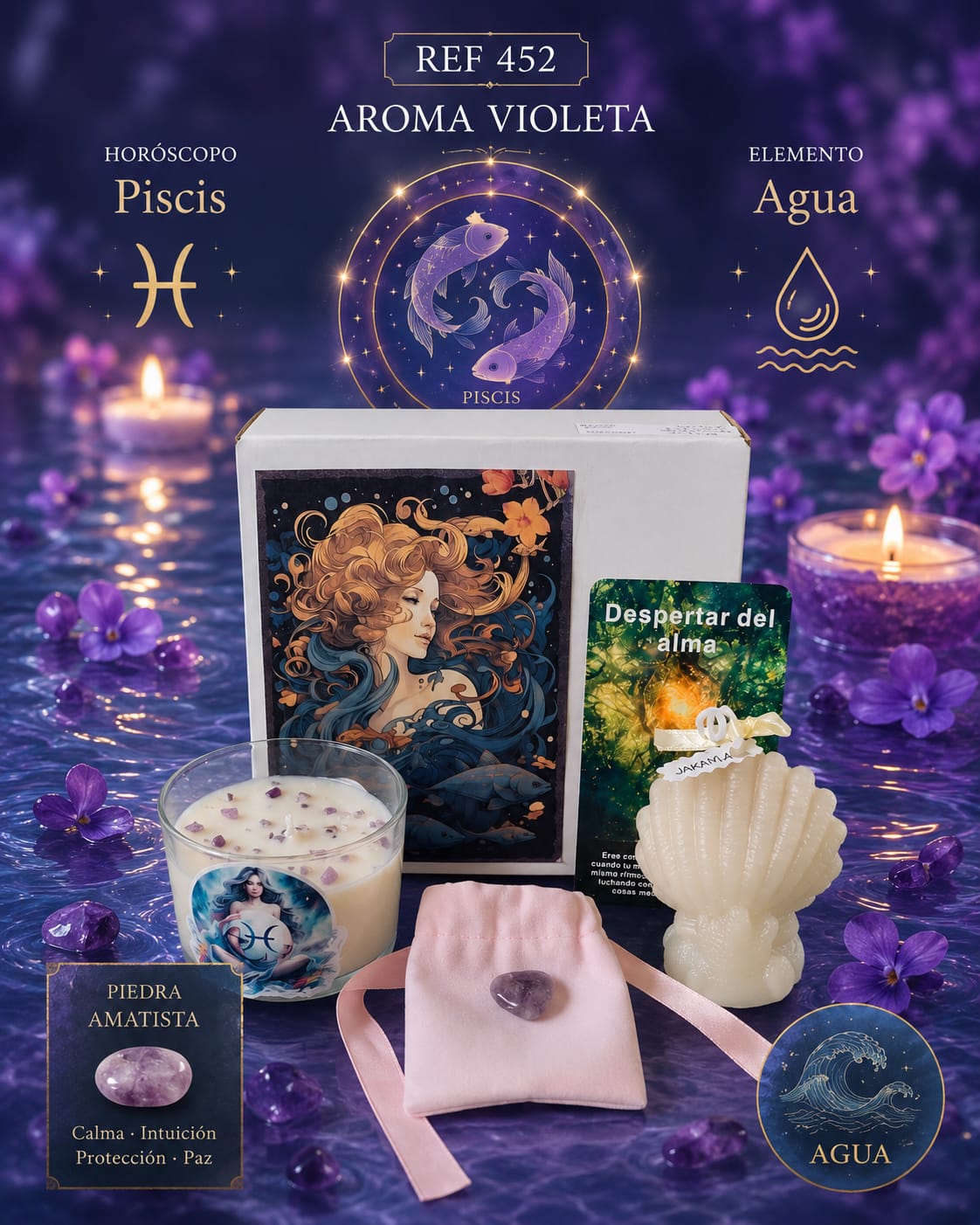 Vela colección zodiaco, aroma violeta, Piscis